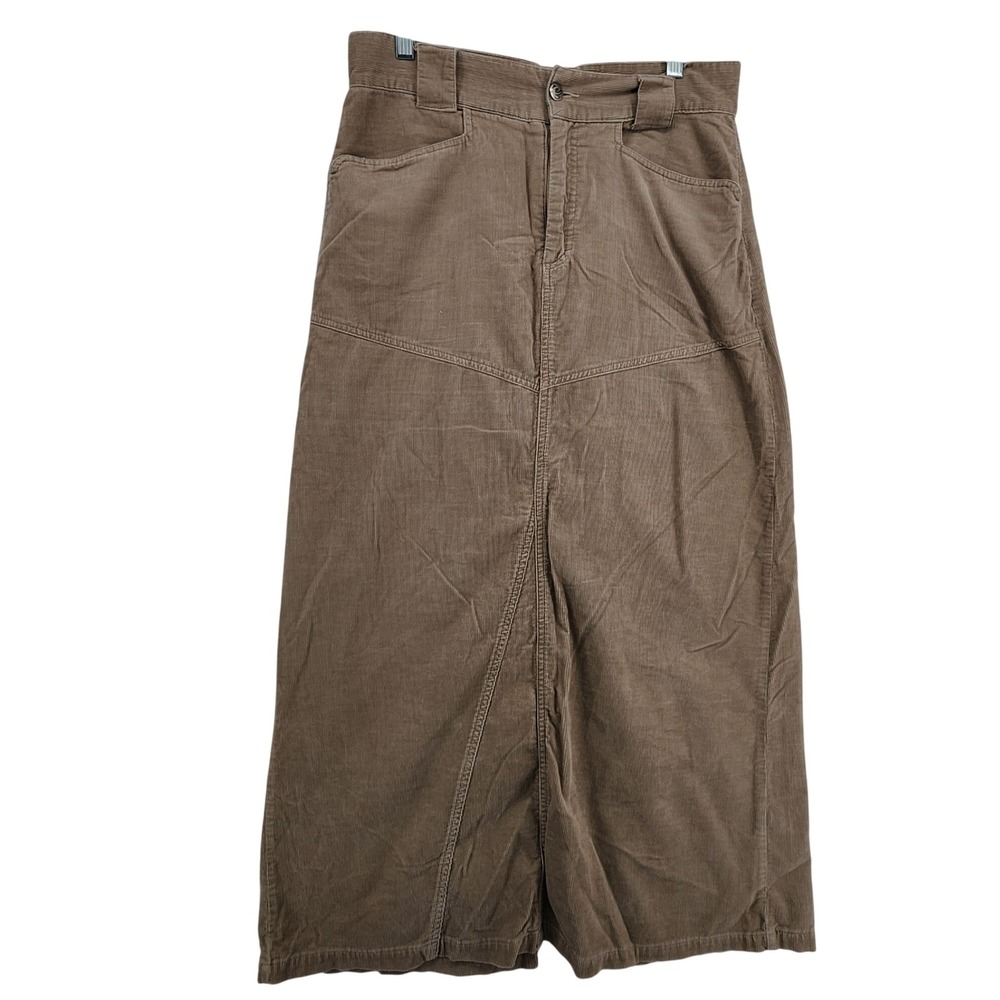 Miken Size 9 Brown Corduroy Maxi Skirt Vintage 90s Boho Gorpcore Utility Skirt